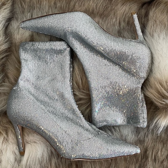 Stuart Weitzman Sequin Glitter Heeled Booties - Picture 2 of 7